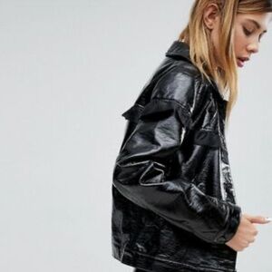 Monki frill detail vinyl jacket. Size M.